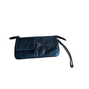 Vintage Sophia‎ Visconti Leather Multi Pocket Wristlet Black Zippers